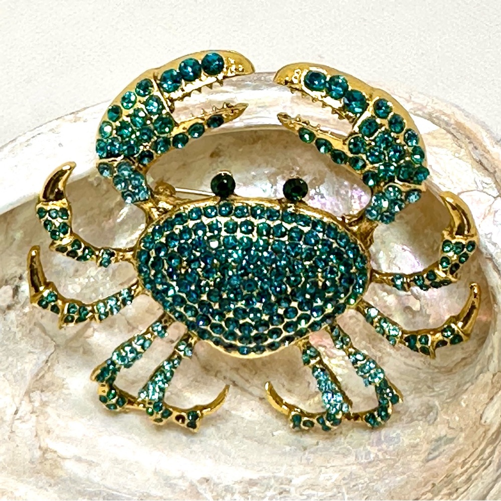NWOT - Gold and Teal Crab Brooch